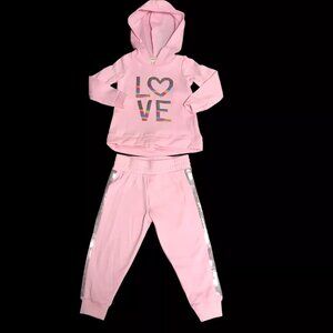 Btween‎ Baby Girls Leggings Fleece Hoodie Outfit Set Sz 24 Months Pink/Silver